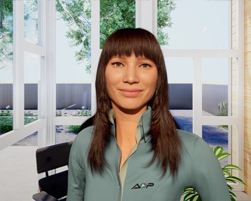 Allie, an AI sales coach character, running on Meta Quest